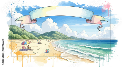Artistic Summer Beach with Banner