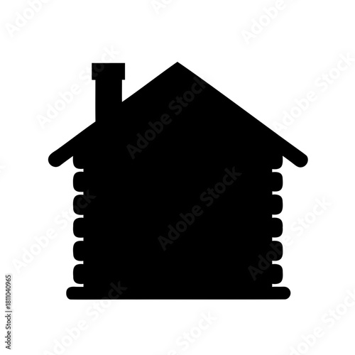 Simple black silhouette of a rustic log cabin icon vector Vector