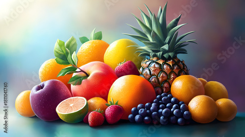 Fototapeta Naklejka Na Ścianę i Meble -  Abundant assortment of fresh and colorful tropical fruits