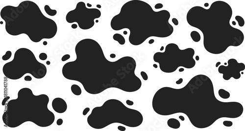 Vector cow pattern seamless background. Black irregular patches on white backdrop. Abstract cows skin texture illustration.