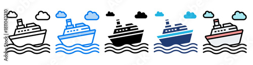 Cruise icon set multiple style collection