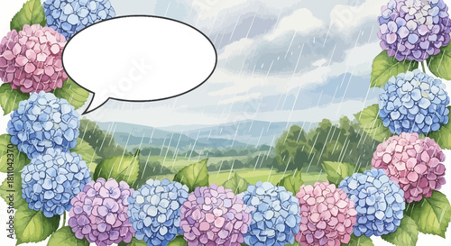 Hydrangea Frame in a Rainy Landscape