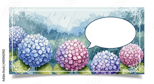 Hydrangeas and Rain Banner Illustration