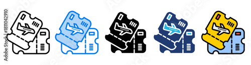 Ticket Flight icon set multiple style collection