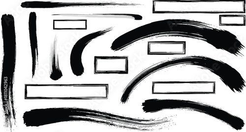 Mega bundle of different ink brush strokes:rectangle,square and round freehand drawings.Ink splatters,grungy painted lines,artistic design elements