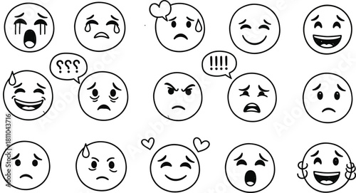 Feedback emoticons emojis. Smiley icons set in trendy flat style. Happy, neutral, sad, emoji, vectors. Customer satisfaction rating scale with good and bad emotions isolated on transparent background.