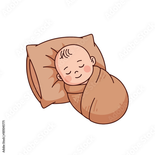 A cute baby peacefully sleeping on a soft pillow wrapped in a cozy blanket, representing innocence and rest