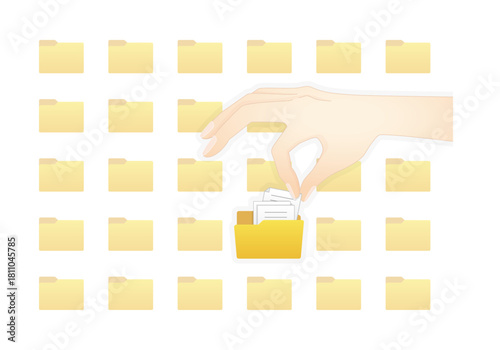 複数のフォルダの中から1つを選んでファイルを取り出してる手のイメージ