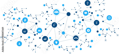 Internet network connection. Internet of things (iot) concept design. Connected digital ecosystem with blockchain, iot, and finance icon