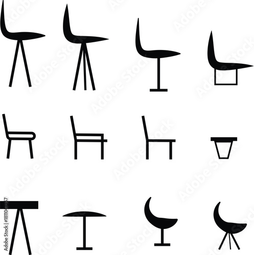 set of chairs - modern chair seating silhouettes - section / side elevation - furniture design