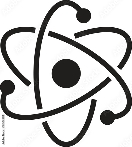 Stylized Atom Structure Icon with Electrons on Transparent Background