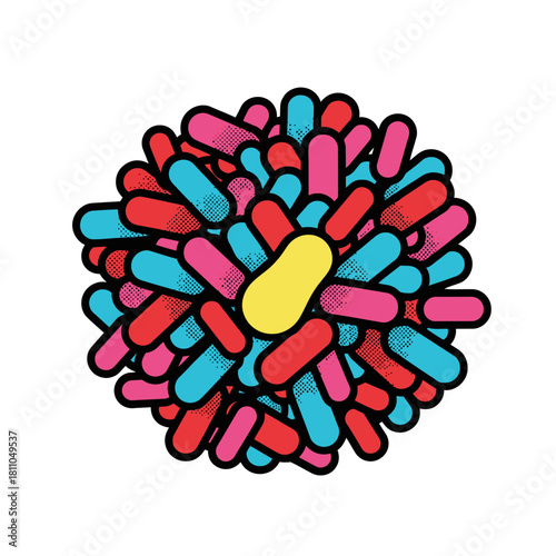 Gut Health Microbes Icon, Cluster of Probiotic and Beneficial Bacteria Organisms, Digestive System Vector Illustration