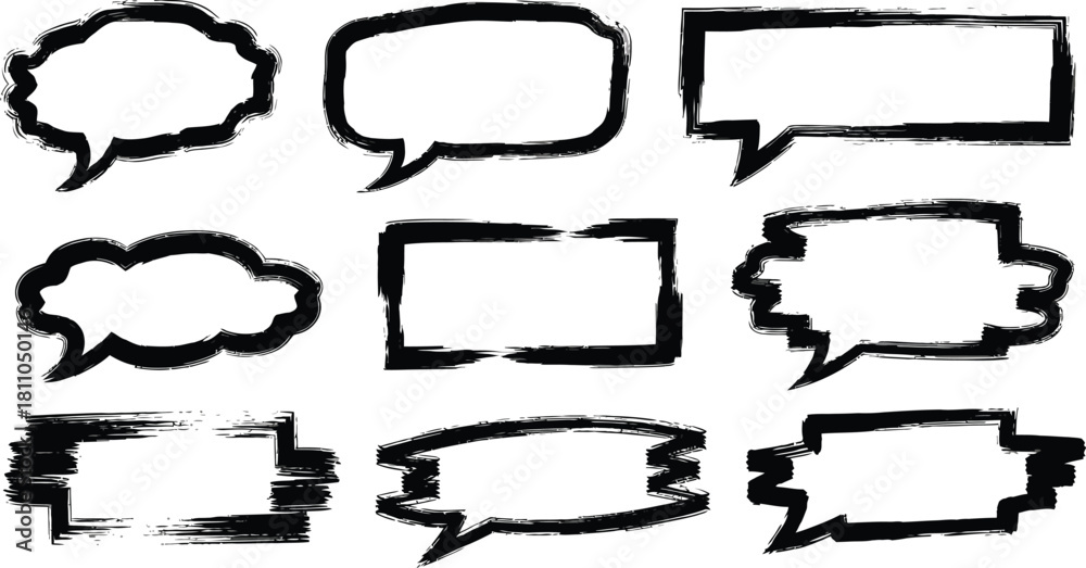 Obraz premium Hand-drawn crayon speech frames and pastel talk bubbles - cute chalk doodle elements for childlike designs or school projects.