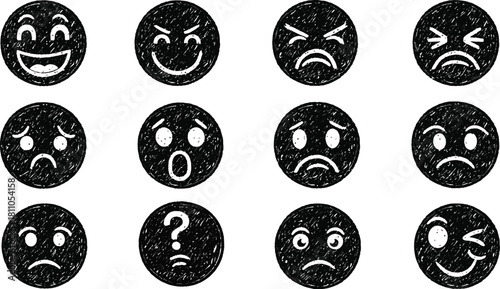 Emoticons set. Emoji faces collection. Emojis flat style. Happy and sad emoji. Line smiley face - stock vector.