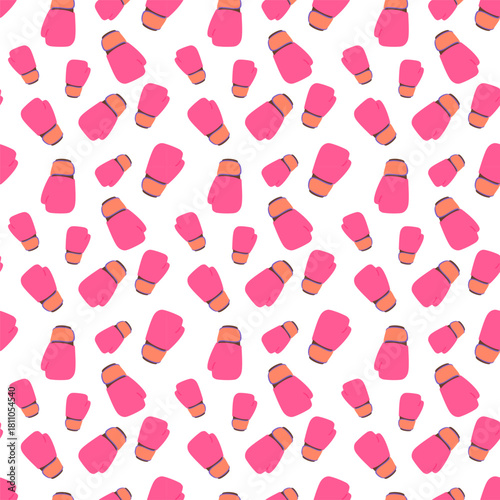 flat deign pattern of pink boxing glove with an orange cuff, outlined in black