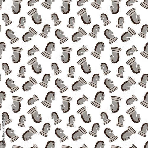 flat deign pattern of grey chess knight piece with a dark brown outline and base, set against a white background.