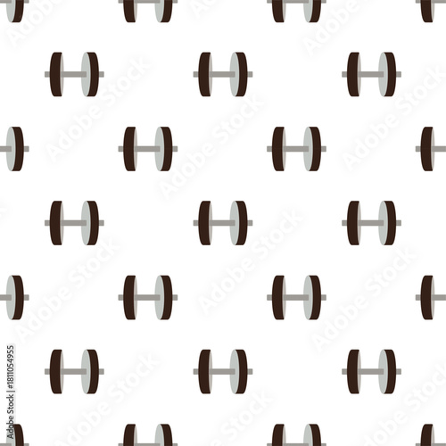 flat deign pattern of dumbbell with dark brown weight plates and a grey bar, outlined in dark brown.