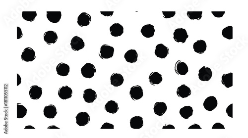 Black and white seamless pattern with hand drawn polka dots