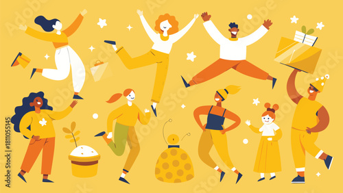 striking yellow and black poster displaying the text happy people in large, bold typography..eps