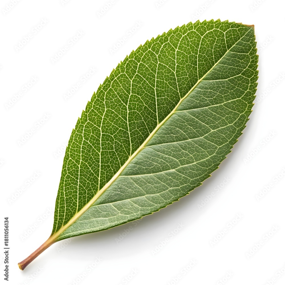 Obraz premium Coastal Tea Tree Leaf Leptospermum laevigatum Fresh Native Green Sprig with Smooth Silky Texture on Pure White Background Reflecting Seaside Botanical Grace and Calm Natural Serenity in Fine Detail