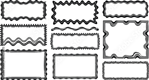 Set round and oval, rectangular and square, arch shapes with curvy edges. Cute geometric forms with scalloped borders.