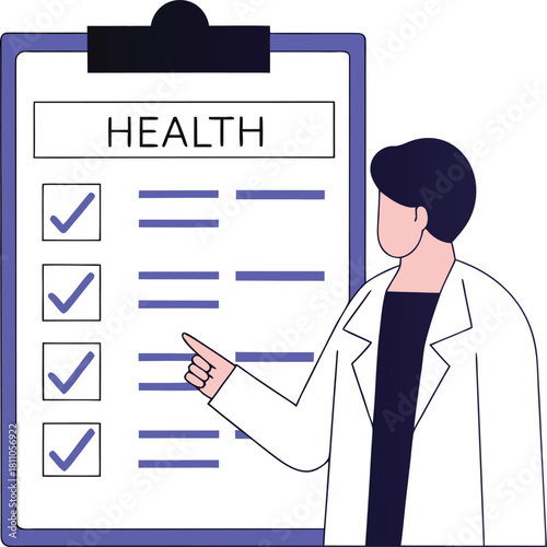 Doctor pointing to a health checklist on a clipboard, signifying completed medical recommendations or checkup.