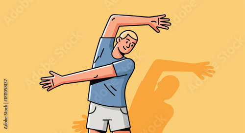 Man performing a gentle side bend stretch to improve oblique flexibility and spinal mobility.