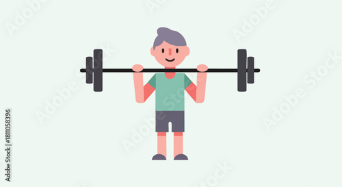 Smiling man holding a barbell in the front rack position, ready for a front squat or press.