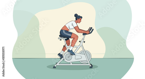 Woman intensely cycling on a stationary spin bike for high-intensity indoor cardio and leg training.