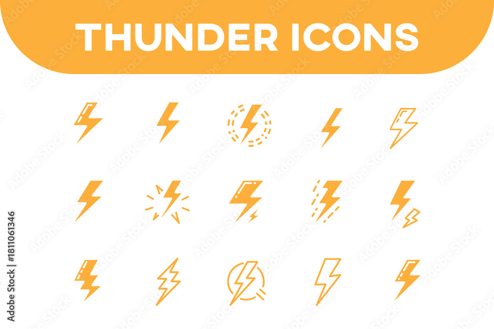 Fototapeta premium lightning bolt thunder power icon set line style