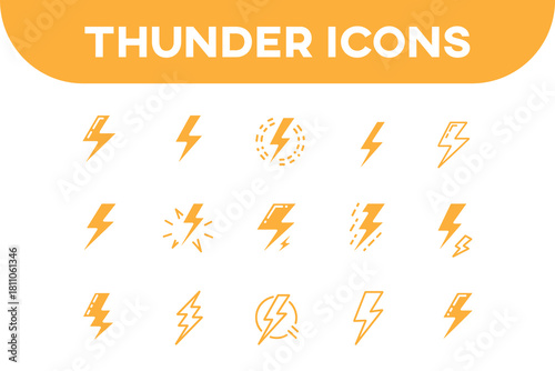 lightning bolt thunder power icon set line style