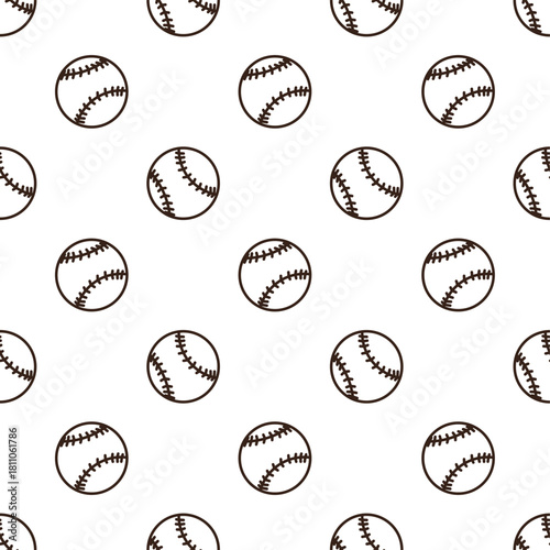 line art pattern of baseball. It features a light cream or off-white colored ball with prominent red-brown stitching. The stitching forms the characteristic figure eight pattern seen on a baseball
