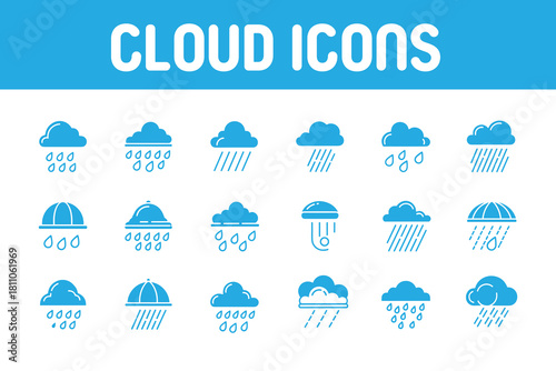 weather rain cloud drops icon set line style