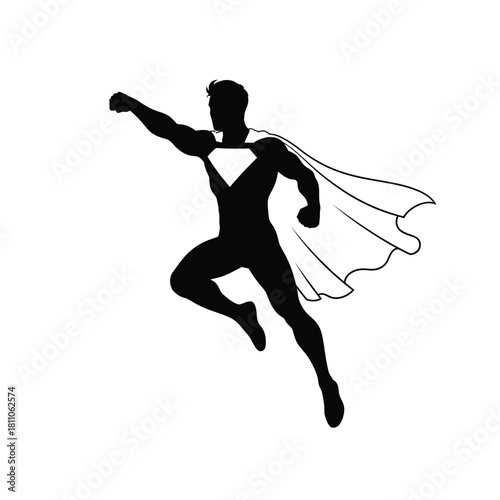 Superhero silhouette flying action cape