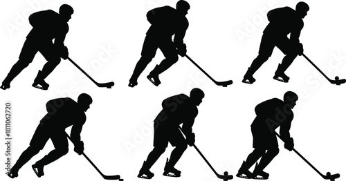 Dynamic Action Poses for Men Skating, Stickhandling, and Shooting Pucks for Winter Sports and Team Graphics