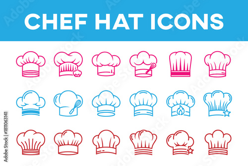 chef hat cooking bakery restaurant icon set line style