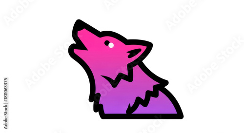 Colorful cartoon wolf head illustration.