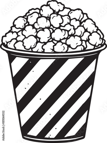 Monochrome Cinema Movie Night Outline Icons Set Popcorn 3D Glasses Film Reel Vector