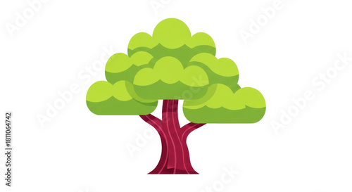 A cartoon tree with green leaves.