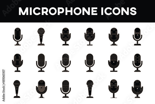 microphone mic podcast audio sound icon set line style