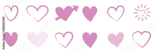 Hand drawn heart icons set, love and romance doodles vector design on transparent background