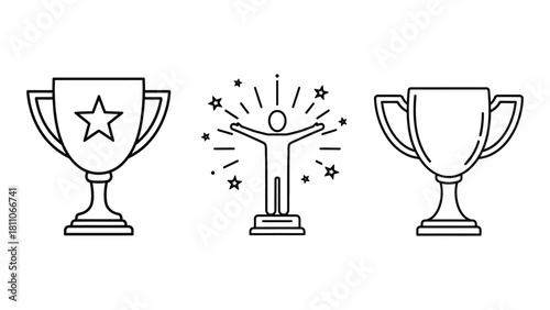 Trophy icons representing achievement success and victory in a simple line art style