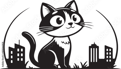 black cat with white background