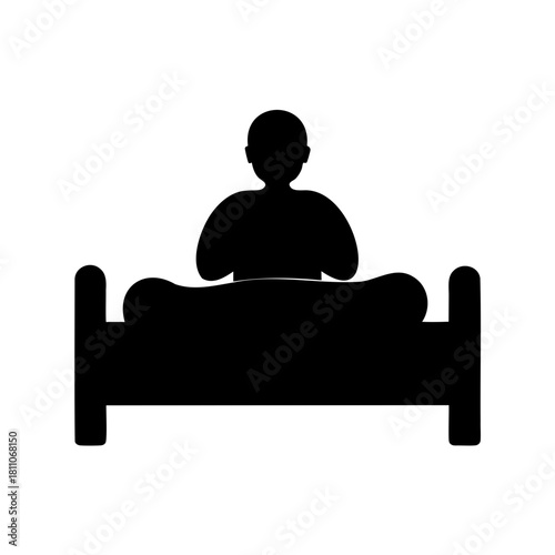 Silhouette of person sitting up in bed in a minimalist style