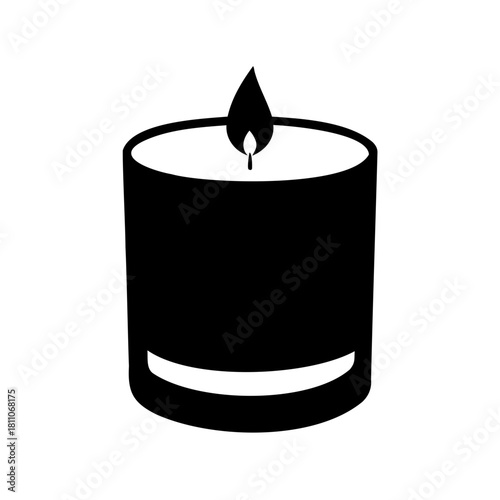 Monochrome Illustration of a Lit Candle on a White Background Simple Design