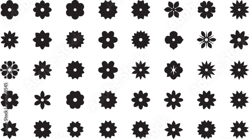 Floral Silhouette Symphony: A captivating display of diverse flower silhouettes, each one a unique emblem of botanical beauty, forms a harmonious pattern.