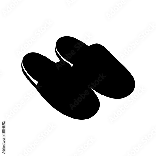 Black and white illustration of a pair of fluffy comfortable house slippers