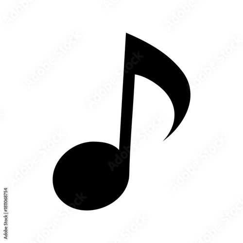 Black musical eighth note on a white background for musical notation