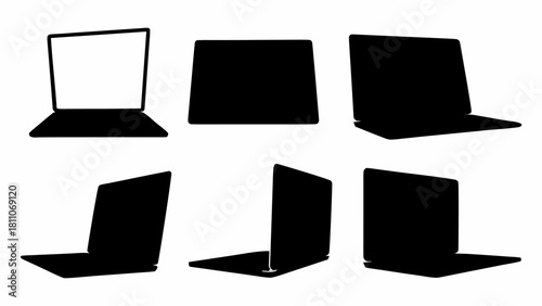 Sleek laptop silhouettes for tech designs and modern presentations, perfect for web design, UI/UX, and technology branding, offering a stylish and professional touch