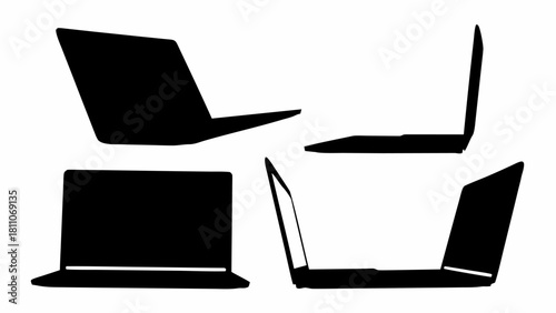 Sleek laptop silhouettes for modern tech designs and startup branding, perfect for web and app interfaces or innovative presentations, scalable vector graphic